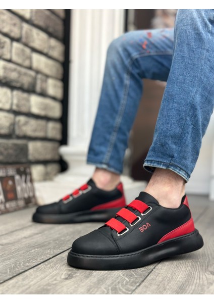 ET0329 3 Bant Siyah Kırmızı Detaylı Kalın Taban Casual Erkek Ayakkabı fırsatları
