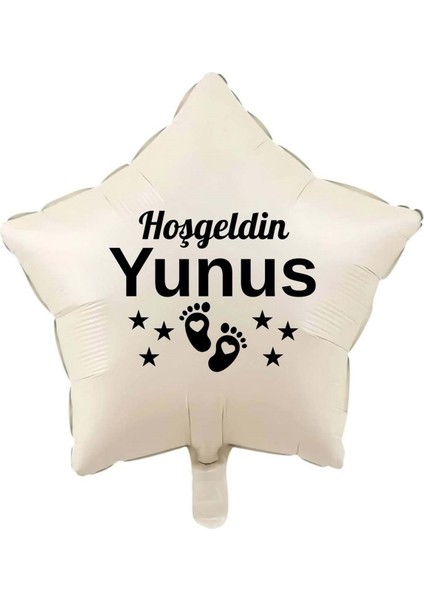 18 Inç Retro Beyaz Renk Yeni Doğan Kişiye Özel Hoşgeldin Bebek Yazılı Yıldız Folyo Balon