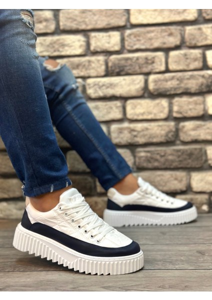 ET0801 Yüksek Taban Beyaz Paraşüt Kumaş Laci Cilt Detaylı Erkek Ayakkabı modelleri