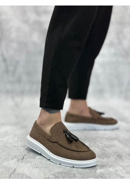 ET0005 Bağcıksız Yüksek Taban Klasik Keten Kahverengi Püsküllü Erkek Ayakkabı indirimleri