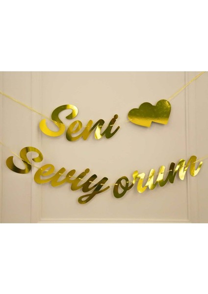 Gold Renkli Seni Seviyorum El Yazısı Banner Duvar Süsü