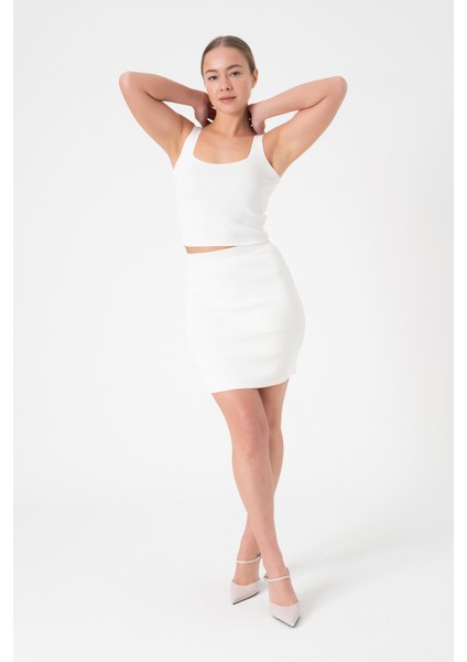 Yazlık Alt Üst Kadın Triko Takım - Beyaz modelleri