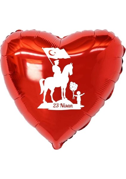 18 Inç Kırmızı Renk Atatürk ve 23 Nisan Temalı Kalp Folyo Balon