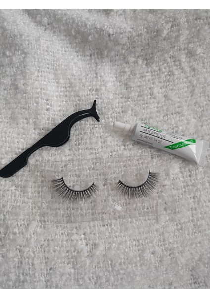 Cımbız Şeffaf Yapıştırıcılı Ipek Gerçek Görünümlü Takma Kirpik Set