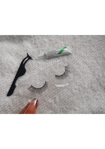 Cımbız Şeffaf Yapıştırıcılı Ipek Gerçek Görünümlü Takma Kirpik Set