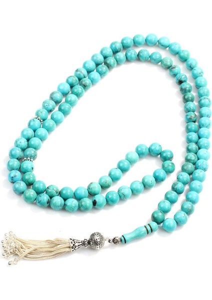 925 Ayar Gümüş Püsküllü Firuze Taşlı 99' Lu Tesbih