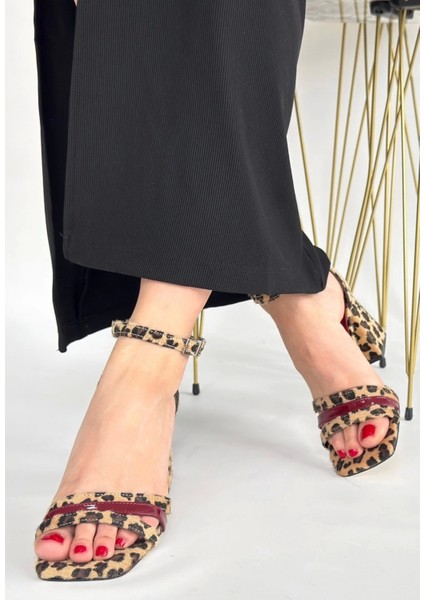 Lanja Leopar Süet Bordo Rugan Detaylı Ayakkabı modelleri