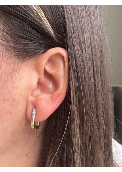 Taşlı Köşeli Minik Halka Küpe modelleri