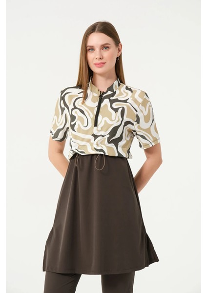 Sporcu Likra Kumaş Hızlı Kuruyan Yarım Fermuarlı Kısa Kollu Taytlı Kadın Mayo 3405 modelleri