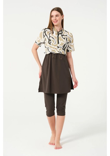 Sporcu Likra Kumaş Hızlı Kuruyan Yarım Fermuarlı Kısa Kollu Taytlı Kadın Mayo 3405 fırsatları