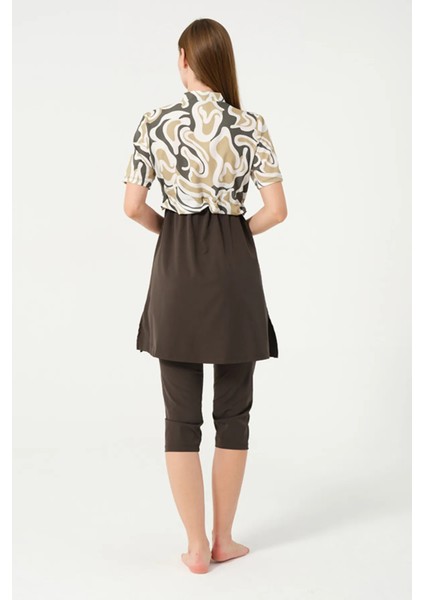 Sporcu Likra Kumaş Hızlı Kuruyan Yarım Fermuarlı Kısa Kollu Taytlı Kadın Mayo 3405 indirimleri