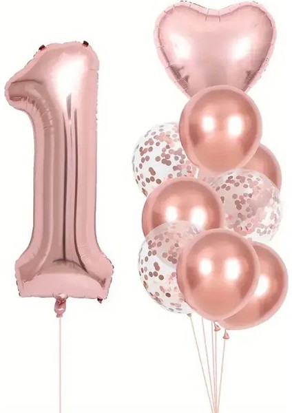 Rose Gold Kalpli 1 Yaş Folyo Balon Set