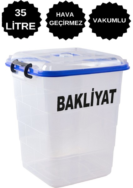 Bakliyat Yazılı Bakliyat Saklama Kutusu Kabı Mega Büyük Boy 35 Litre Vakumlu Silikonlu Yeni Ürün