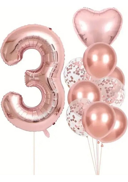 Rose Gold Kalpli 3 Yaş Folyo Balon Set