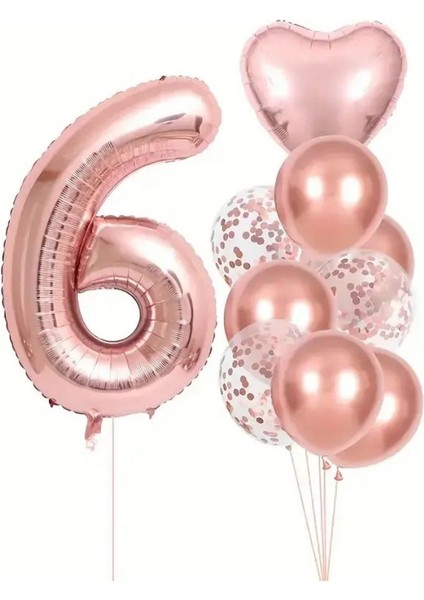 Rose Gold Kalpli 6 Yaş Folyo Balon Set