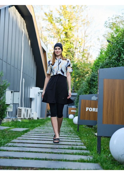 Sporcu Likra Kumaş Hızlı Kuruyan Yarım Fermuarlı Kısa Kollu Taytlı Kadın Mayo 3407