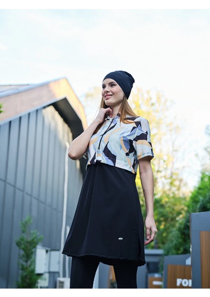 Sporcu Likra Kumaş Hızlı Kuruyan Yarım Fermuarlı Kısa Kollu Taytlı Kadın Mayo 3407 fiyatları