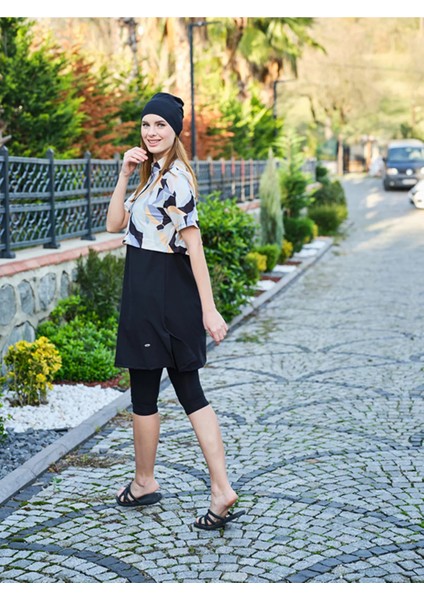 Sporcu Likra Kumaş Hızlı Kuruyan Yarım Fermuarlı Kısa Kollu Taytlı Kadın Mayo 3407 indirimleri