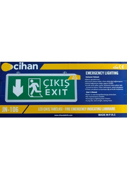 Acil Çıkış Armatürü Aşağı Yön (Cihan JN-106) LED Exıt Tabela
