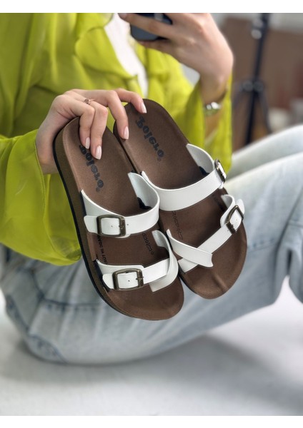 Tek Parmak Arası Kadın Terlik Rahat Ortopedik Mantar Taban Ayarlanabilir Metal Tokalı 34147