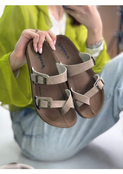 Tek Parmak Arası Kadın Terlik Rahat Ortopedik Mantar Taban Ayarlanabilir Metal Tokalı 34147