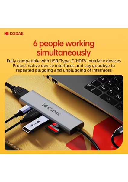 6'ın 1'i Hub Çoklayıcı CE Lisanslı HDMI 4K 30Hz/Pd 100W Type-C/Tf Kart/Sd Kart/Usb 3.0/Usb 2.0/ Laptop/Macbook/ Cep Telefonu Bilgisayar Tablet Hızlı Son Nesil Yeni Teknoloji Metal Sağlam Orjinal