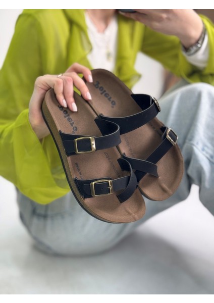 Tek Parmak Arası Kadın Terlik Rahat Ortopedik Mantar Taban Ayarlanabilir Metal Tokalı 34147