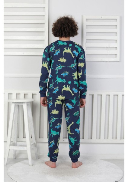 Erkek Çocuk Dinozor Desenli Pijama Takımı %100 Pamuk Penye 3-13 Yaş Uzun Kollu fırsatları