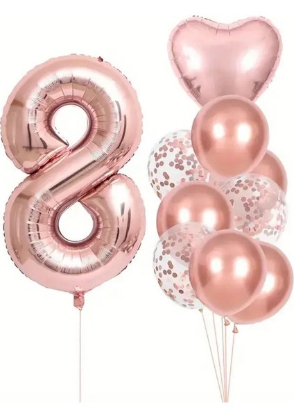 Rose Gold Kalpli 8 Yaş Folyo Balon Set