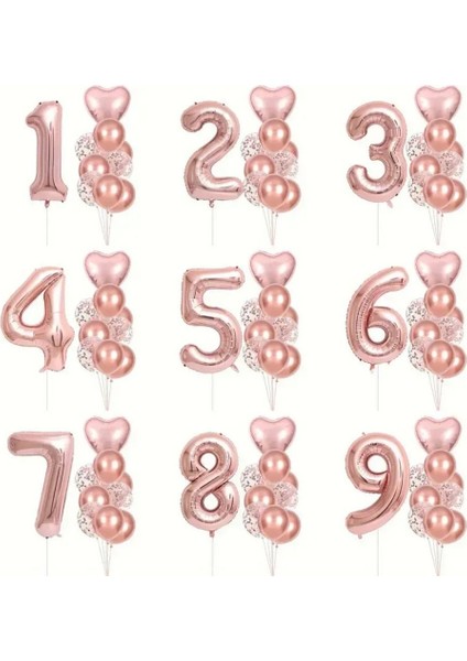 Rose Gold Kalpli 8 Yaş Folyo Balon Set