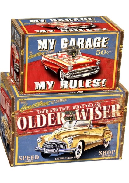 Ahşap Kutu My Garage 2'li Set Ofis Hobi Hediyelik Depolama Sandık Ev 35X25X16CM-30X20X14CM modelleri