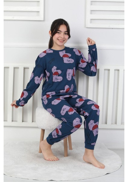 Kız Çocuk Kalp Desenli Pijama Takımı %100 Pamuk Penye 3-13 Yaş Uzun Kollu fiyatları