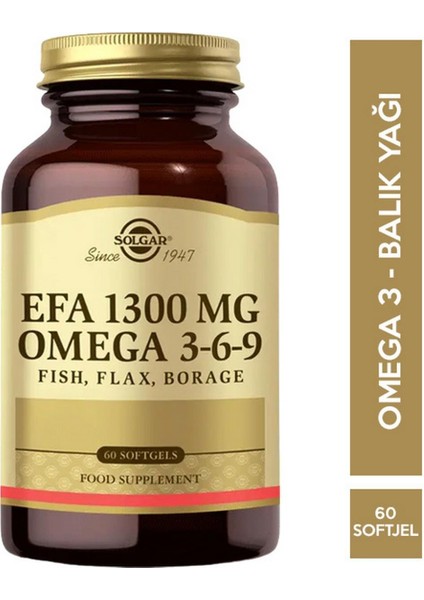 Omega 3 6 9 Balık Yağı Takviyesi Efa 1300 Mg 60 Softjel