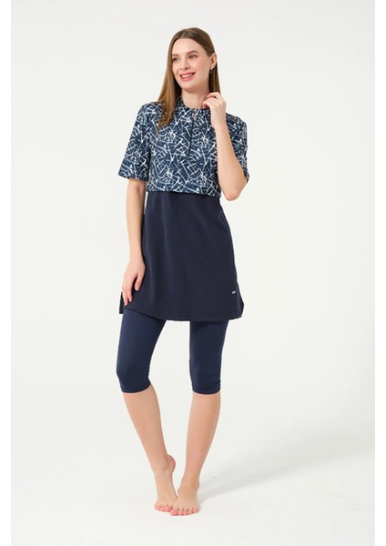 Sporcu Likra Kumaş Hızlı Kuruyan Yarım Fermuarlı Kısa Kollu Taytlı Kadın Mayo 3409 fırsatları