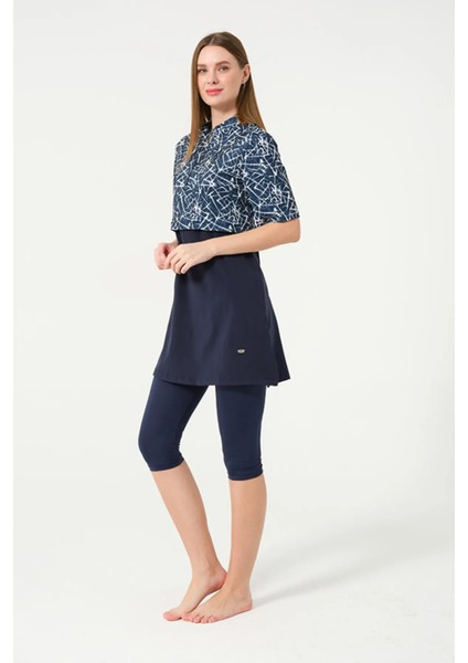 Sporcu Likra Kumaş Hızlı Kuruyan Yarım Fermuarlı Kısa Kollu Taytlı Kadın Mayo 3409 indirimleri