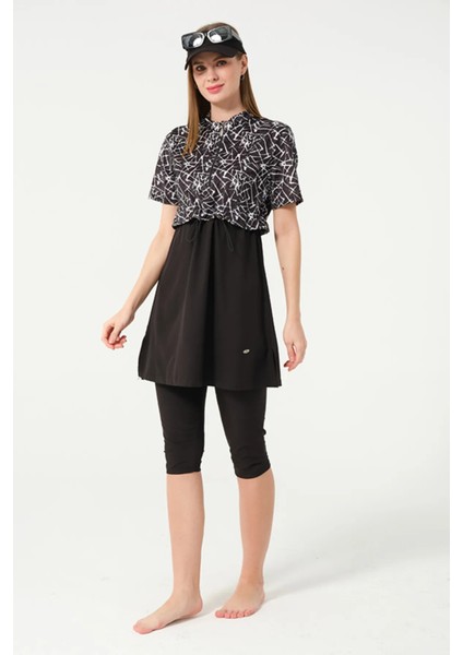 Sporcu Likra Kumaş Hızlı Kuruyan Yarım Fermuarlı Kısa Kollu Taytlı Kadın Mayo 3409 fırsatları