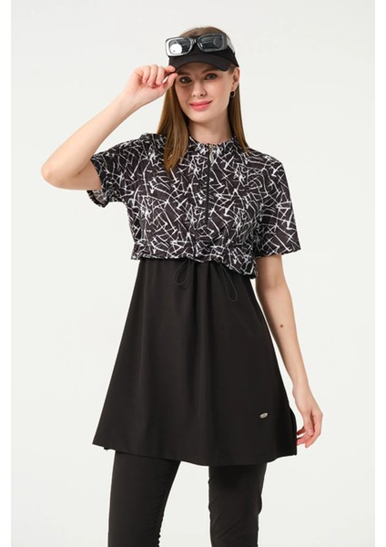 Sporcu Likra Kumaş Hızlı Kuruyan Yarım Fermuarlı Kısa Kollu Taytlı Kadın Mayo 3409 indirimleri