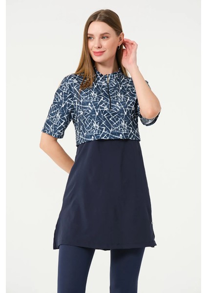 Sporcu Likra Kumaş Hızlı Kuruyan Yarım Fermuarlı Kısa Kollu Taytlı Kadın Mayo 3409 modelleri