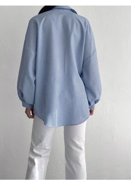 Kadın Balon Kol Çizgili Gömlek modelleri