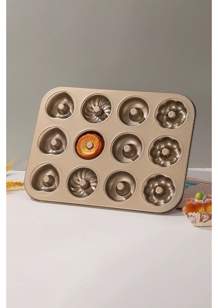 Karbon Çelik 12 Li Çiçek Kalp Şekil Donut Kek Pişirme Kalıbı MT123