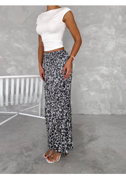 Kadın Leopar Saten Etek