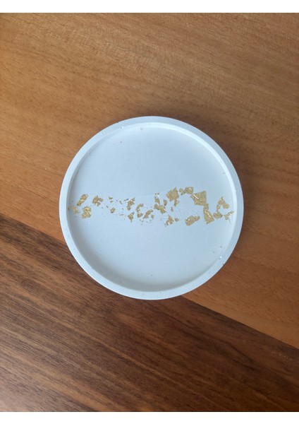 Dekoratif Yuvarlak Sunumluk Saksı ve Takı Tabağı 10 cm - Altın Yaprak Varak Detaylı