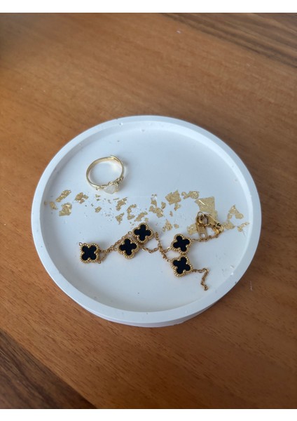 Dekoratif Yuvarlak Sunumluk Saksı ve Takı Tabağı 10 cm - Altın Yaprak Varak Detaylı modelleri