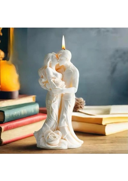 Aresmumatölyesi Dekoratif Şık Sarılan Çift Sevgili Hediyelik Mum