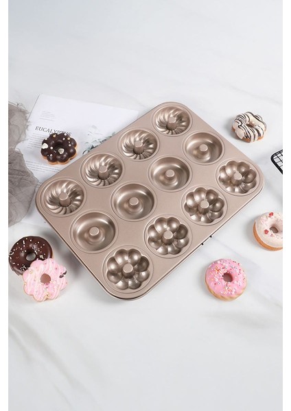 Karbon Çelik 12 Li Çiçek Şekil Donut Kek Pişirme Kalıbı MT122