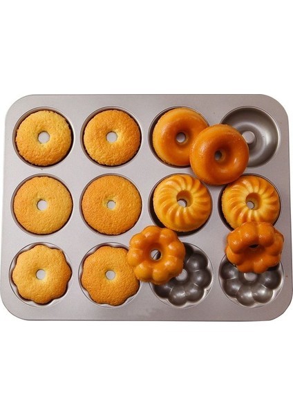 Karbon Çelik 12 Li Çiçek Şekil Donut Kek Pişirme Kalıbı MT122