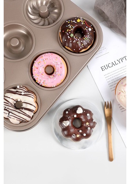 Karbon Çelik 12 Li Çiçek Şekil Donut Kek Pişirme Kalıbı MT122