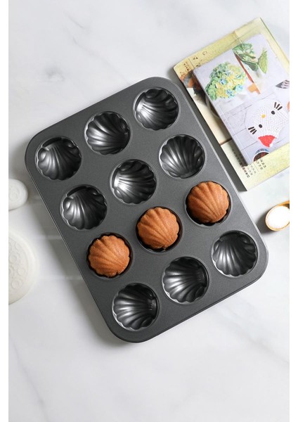 Karbon Çelik 12 Li Istiridye Deniz Kabuğu Muffin Cupcake Kek Pişirme Kalıbı MT12
