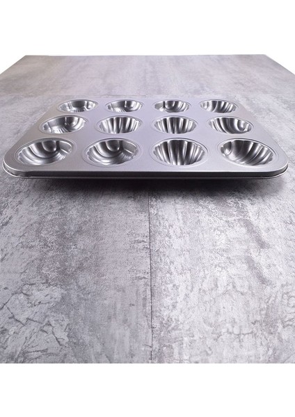 Karbon Çelik 12 Li Istiridye Deniz Kabuğu Muffin Cupcake Kek Pişirme Kalıbı MT12