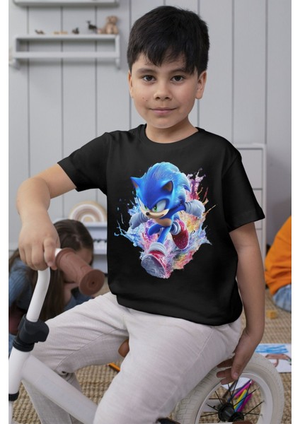 Sonic Tişört Siyah Çocuk Unisex Tshirt